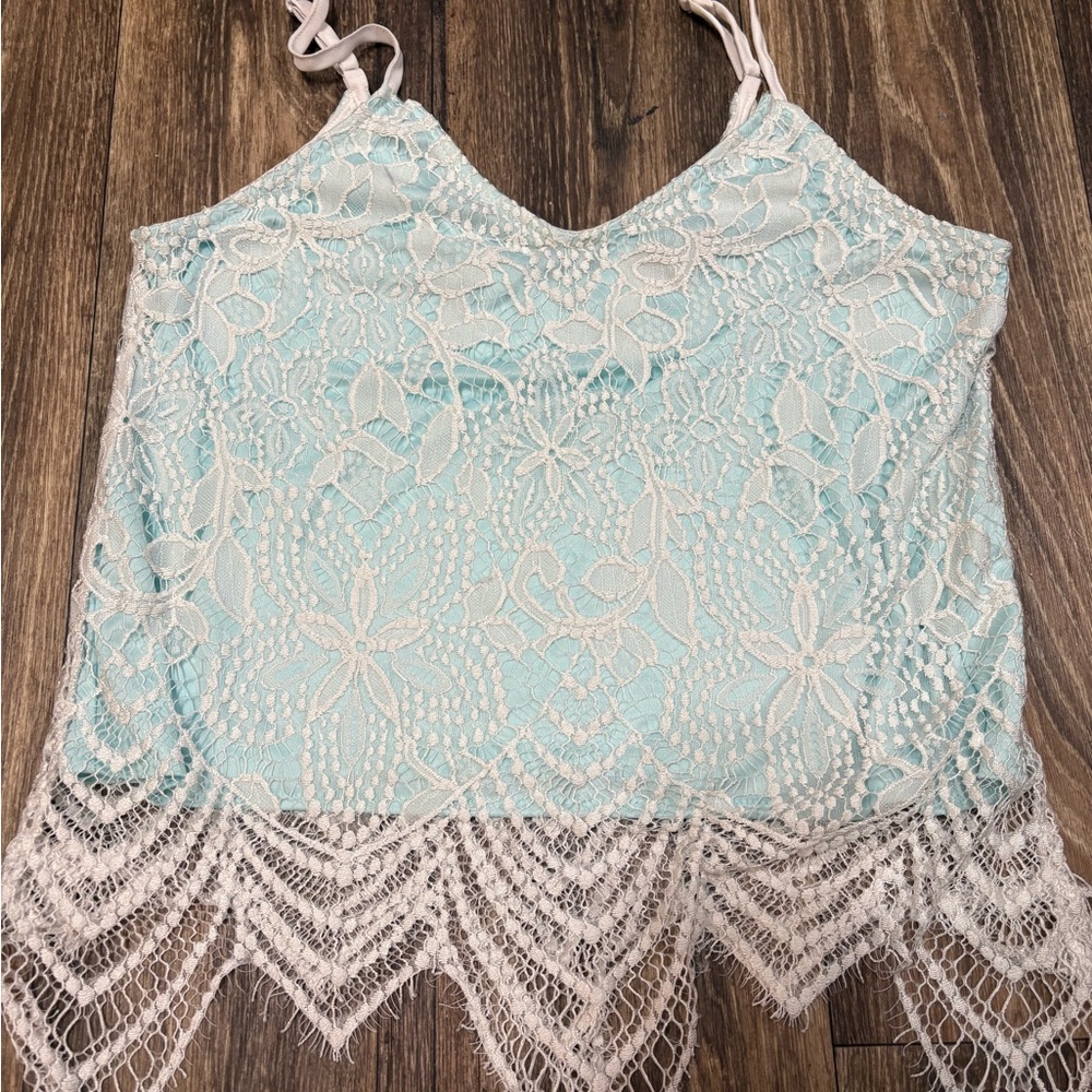 Chic Lace Trim Camisole in Light Blue